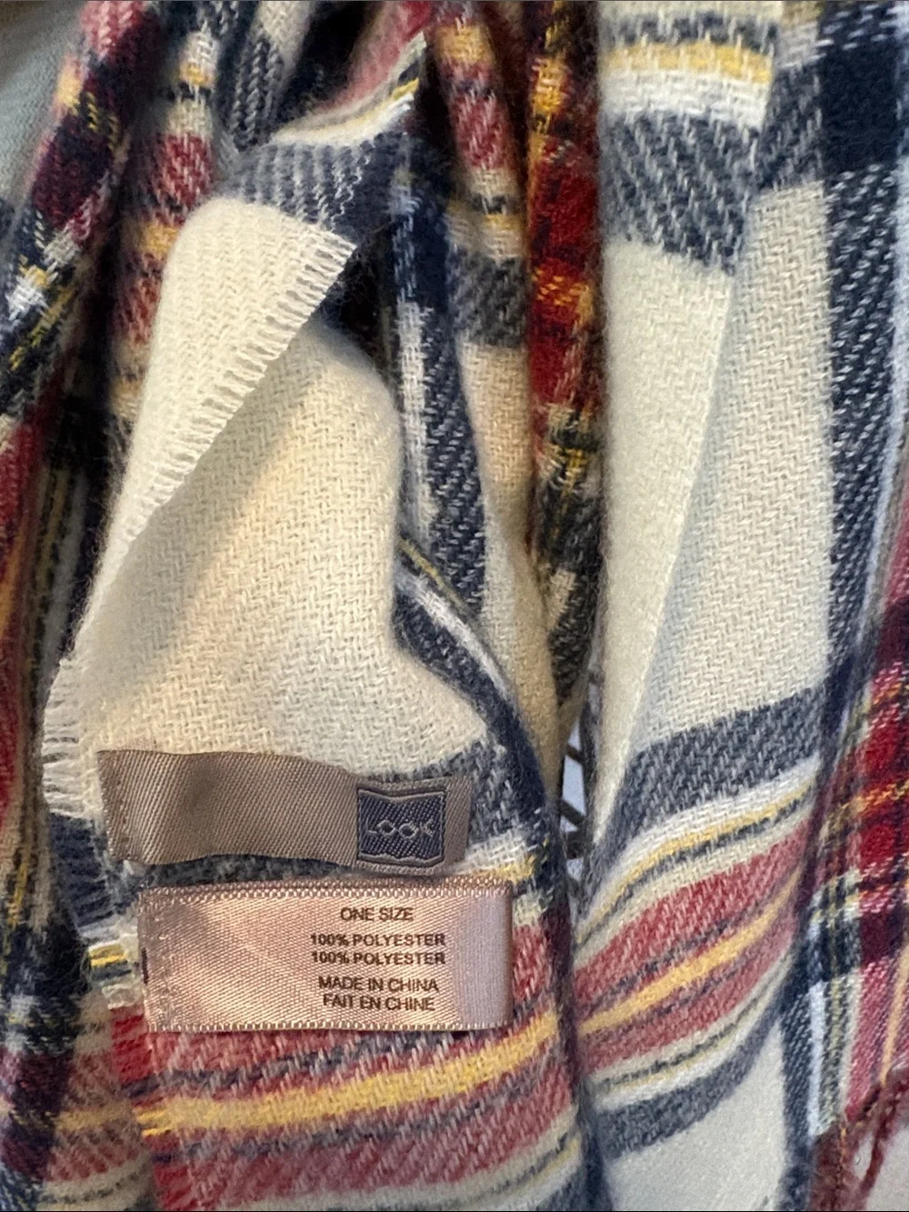 LOOK poly cream plaid blanket scarf